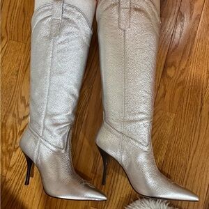 Stuart Weitzman Metallic Silver Heeled Boots!!!!